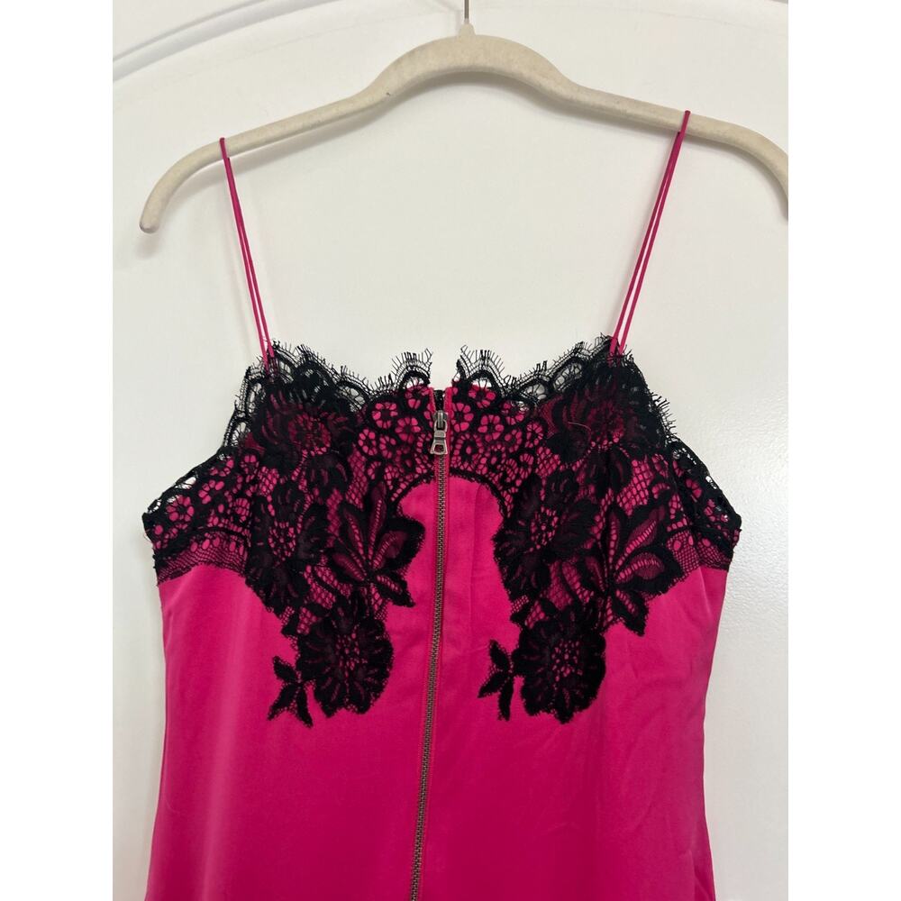 Alice & Olivia Luna Silk Slip Dress Lace Hot Fuchsia Size XS Chic 90s Babydoll - Picture 16 of 16